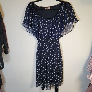 R&K Navy Asymmetrical Polka Dot Dress
